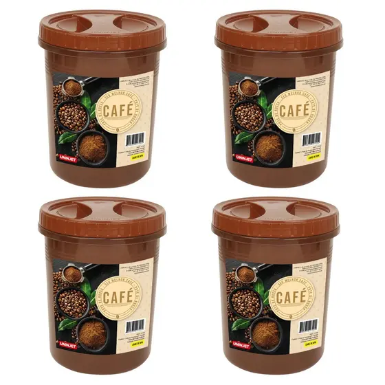 Kit 4 Potes Redondos Plástico Com Tampa De Rosca Para Café Marrom 2L