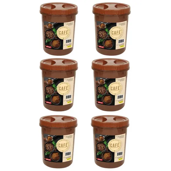 Kit 6 Potes Redondos Plástico Com Tampa De Rosca Para Café Marrom 2L