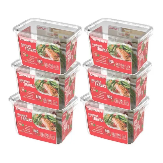 Kit 6 Pote De Plástico Container Com 4 Travas Resistente Design Moderno Prático 600ml