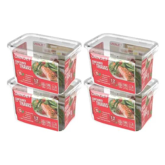 Kit 4 Pote De Plástico Container Com 4 Travas Resistente Design Moderno Prático 1200ml