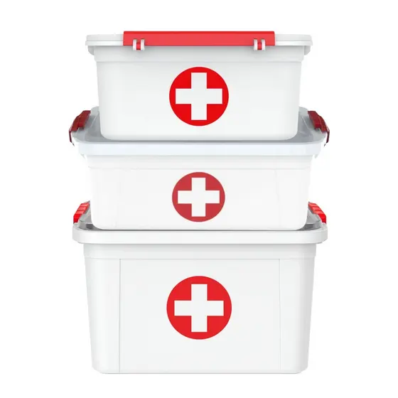 Kit 3 Caixas Primeiros Socorros 1,6L 3L 5L Plástico Branco Com Tampa E Travas