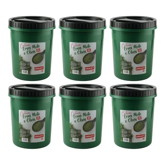Kit 6 Pote Plástico 2L Verde com Rosca Armazene Chás e Erva-Mate com Segurança