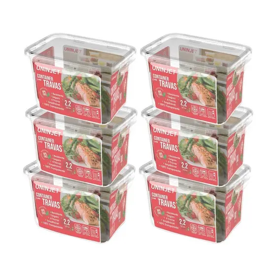 Kit 6 Pote De Plástico Container Com 4 Travas Resistente Design Moderno Prático 2200ml
