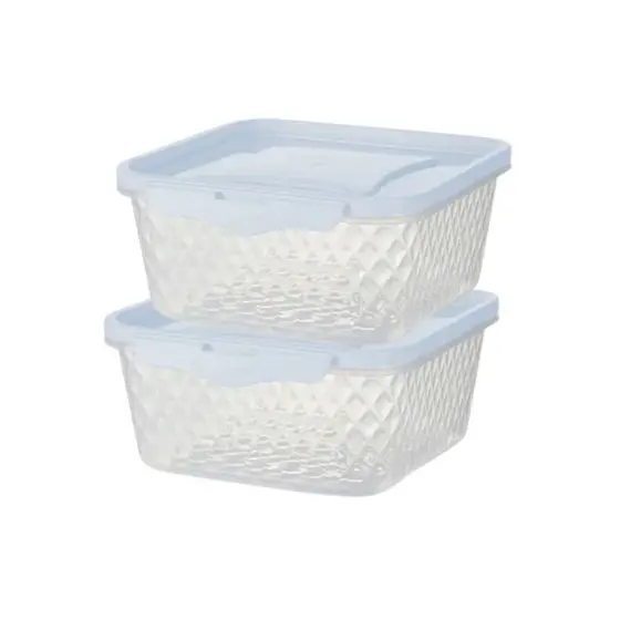 Kit 2 Pote Plástico Quadrado 550ml Com Tampa E Fecho Lateral Trava Design Prático Versátil