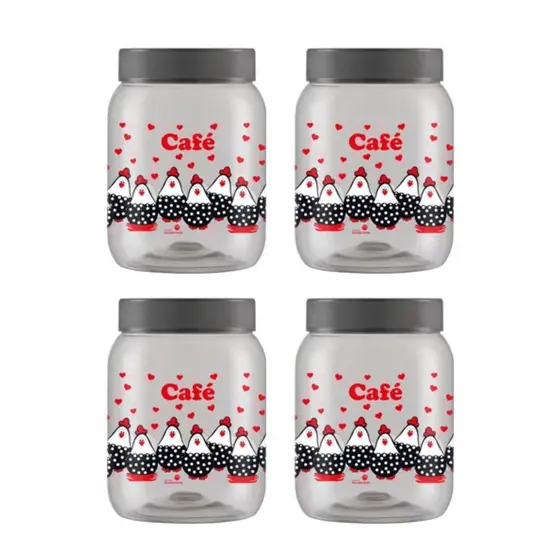 Kit 4 Pote PET Galinha Café 1700ml Tampa Rosca Plástico