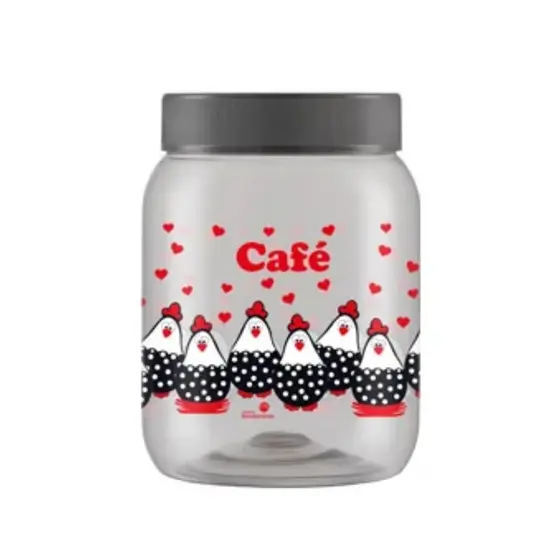 Pote Plástico PET Galinha Café 1700ml Tampa Rosca Transparente