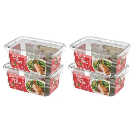 Kit 4 Pote De Plástico Container Com 4 Travas Resistente Design Moderno Prático 2800ml