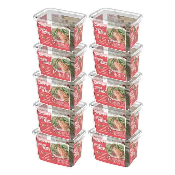 Kit 10 Pote De Plástico Container Com 4 Travas Resistente Design Moderno Prático 2200ml