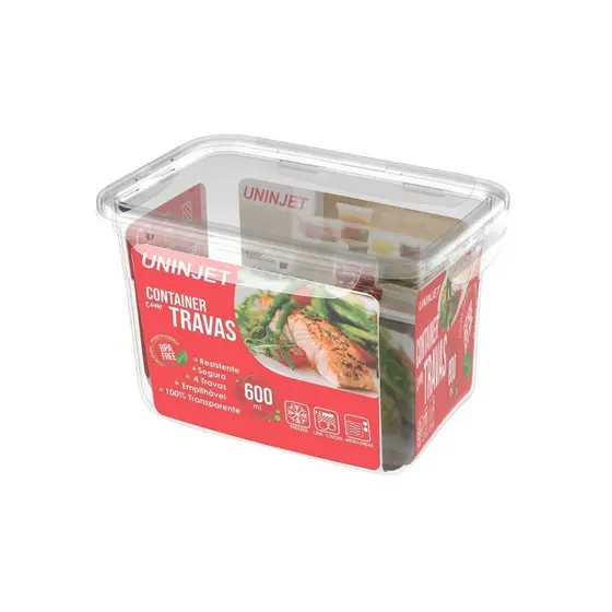 Pote De Plástico Container Com 4 Travas Resistente Design Moderno Prático 600ml