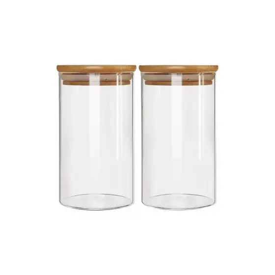 Kit 2 Pote Porta Temperos Mantimentos Design Versátil Tampa De Bambu Hermético 650ml