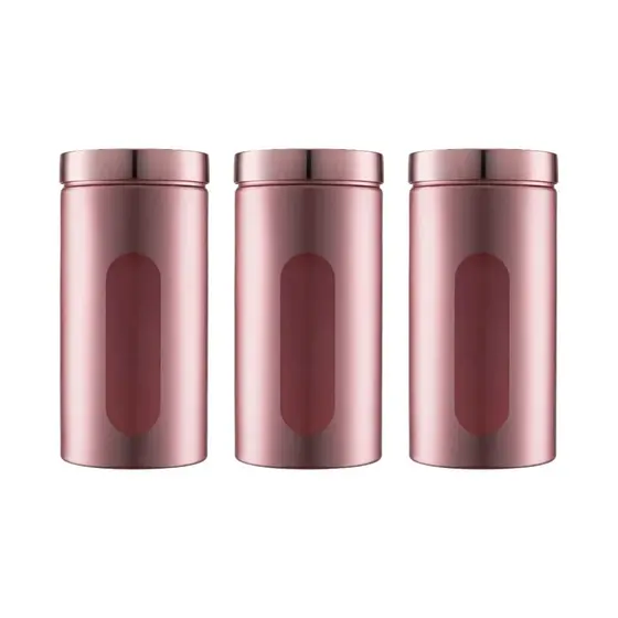 Kit 3 Potes Porta Mantimentos Plastico Pet Com Tampa De Rosca 2000ml Rose Fosco