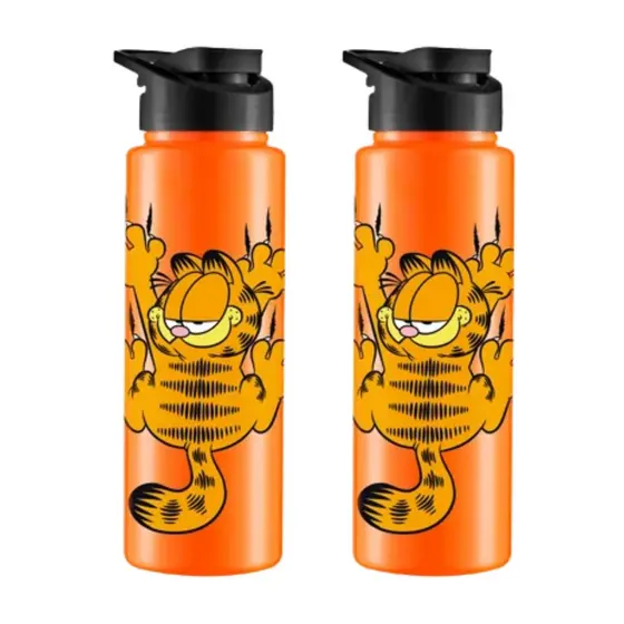 Kit 2 Garrafa Plástica Squeeze Sport Garfield Laranja Com Tampa E Alça Preta 750ml BPA Free