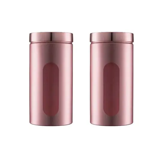 Kit 2 Potes Porta Mantimentos Plastico Pet Com Tampa De Rosca 2000ml Rose Fosco