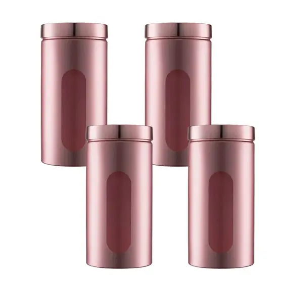 Kit 4 Potes Porta Mantimentos Plastico Pet Com Tampa De Rosca 2000ml Rose Fosco