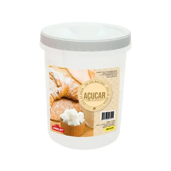Pote Redondo Plástico Com Tampa De Rosca Para Açúcar Branco 2L