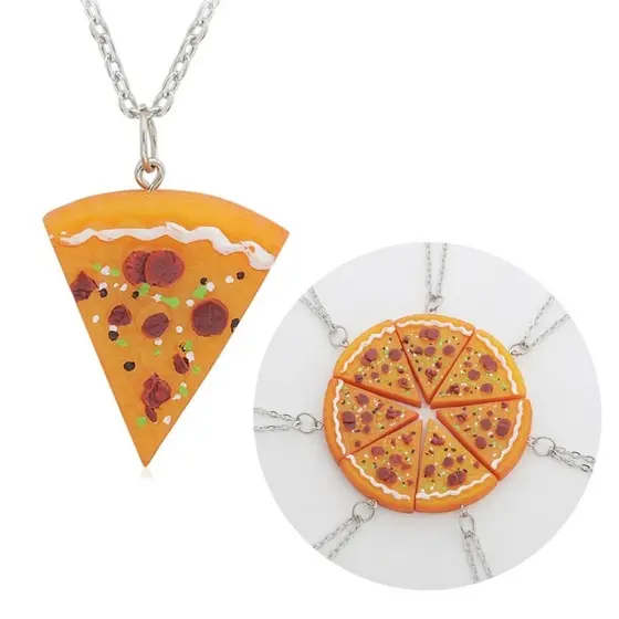 BO Pacote De 7 Chaveiros Modernos Com Corrente De Pescoço , Novidade , Pizza , Colares , Acessório Atraente Para Tema