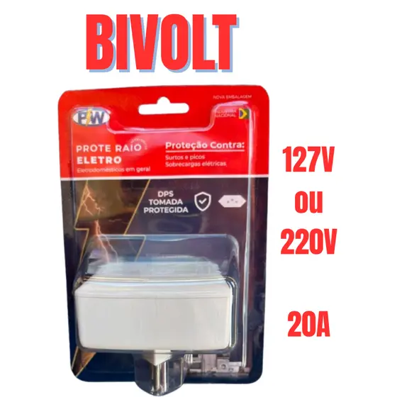 PROTETOR DE RAIO ELETRO - 2 TOMADAS PROTEGIDAS - BIVOLT - 20A