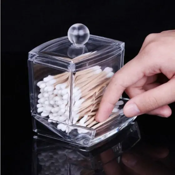 Porta Cotonete Em Acrílico Com Tampa E Abertura Lateral Cor Transparente