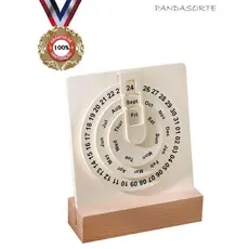 Um Calendário perpétuo redondo, Calendário Permanente Decorativo de Mesa Com Base de Madeira Decora Sua Casa