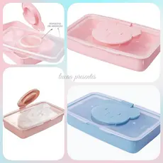 Porta Lenços Umedecidos Portátil Infantil Bebê Plásutil C/ Tampa ursos rosa e azul