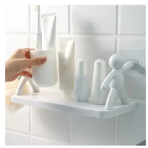 Prateleira de plástico com suporte de bonecos adesivo /apoio de objetos decorativa banheiro cozinha cores branca ou cinza