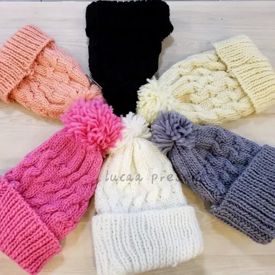 Touca gorro De Tricô De Pom Pom De Frio Inverno Feminina Adulto e Juvenil  quentinho lã natural