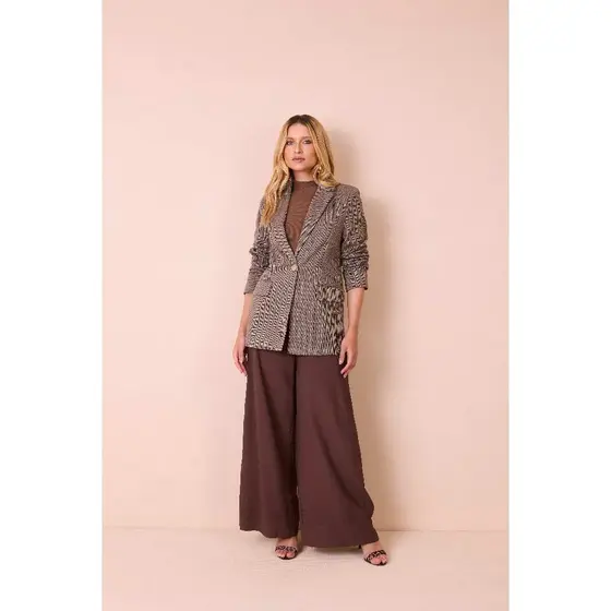 Blazer Feminino Reto Lorena Slim e Plus Size Ponto Espiga Elegante para Trabalho ou Casual