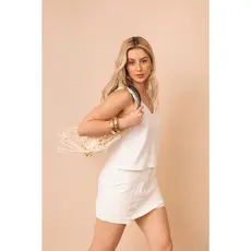 Conjunto Feminino Alba Blusa Shorts-Saia Algodão Linho Slim Plus Size Verão Elegante Moda Casual