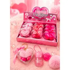 Box Fechado c/ 9 uni Glitter Lip Gloss Heart Case + Chaveiro+ Lip gloss super fofa