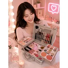 Kit Maleta De Maquiagem Completa Sombras Blush LipGloss Primer Base Pincéis Acessórios Maleta Luxo Presente Perfeito