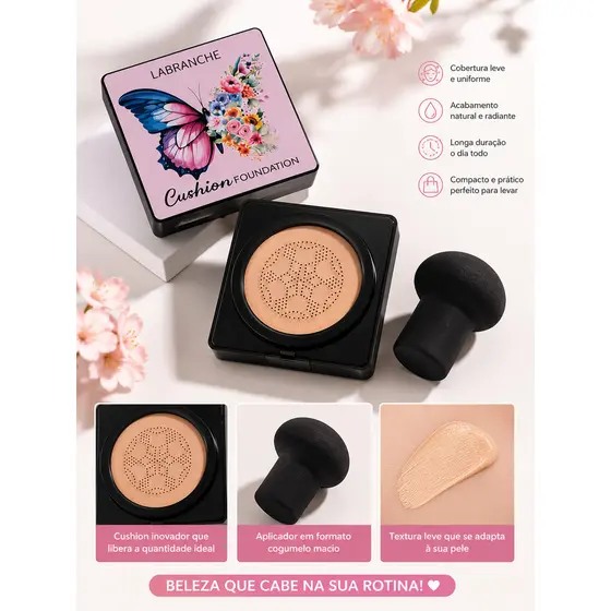 Bb Cream Base Cushion Facial Labranche Com Esponja Cogumelo Acabamento Natural Longa Duração Cobertura Alta