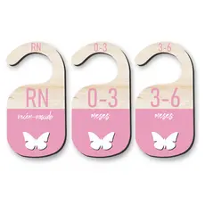 Kit Separador de Cabides Bebê Rosa Borboleta • MDF 6 Peças • Organização RN a 18 Meses