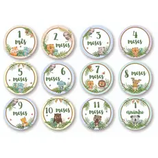 Kit Mesversário Safari em MDF – 12 Placas para Registrar Cada Mês do Seu Bebê