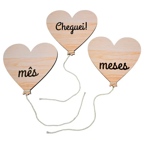 Mesversário kit 3 balão corações em mdf