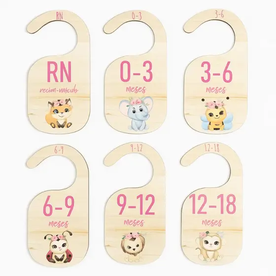 Separador de Cabides Bebê Feminino – Kit MDF com 6 Peças | RN a 12 Meses | Organização do Enxoval