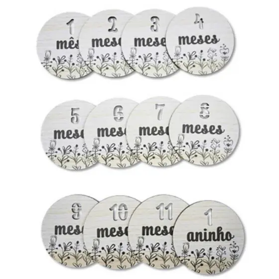 Kit 12 plaquinhas Mesversário Floral MDF