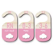 Kit Separador de Cabides Bebê Rosa MDF 6 Peças • Organização Roupinhas RN a 18 Meses