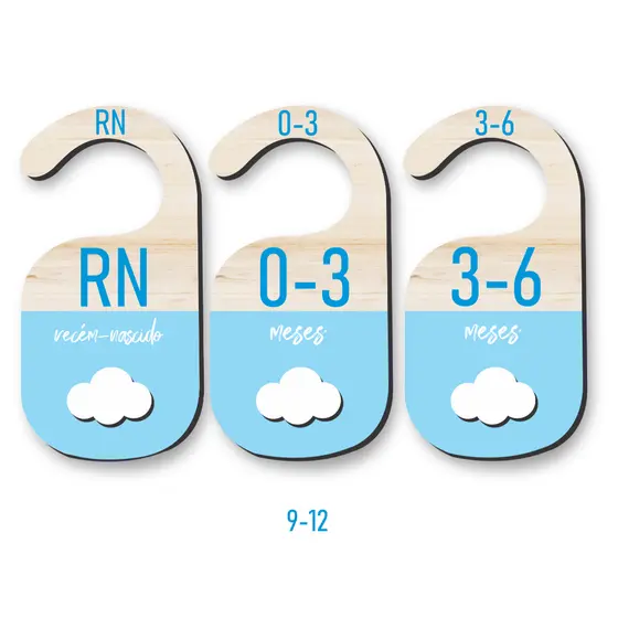 Kit Separador de Cabides Bebê Azul MDF 6 Peças • Organização Roupinhas RN a 18 Meses