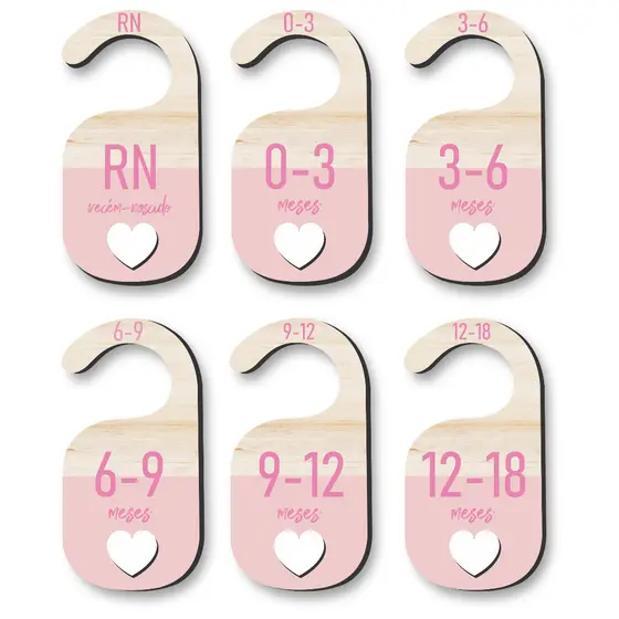 Separador de Cabide Bebê Coração Vazado Rosa MDF | Organização RN a 18 Meses | Closet Infantil