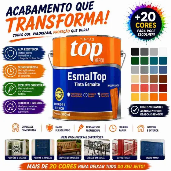 Tinta Para Metal e Madeira - Esmalte Sintético Base Solvente  - 900ml