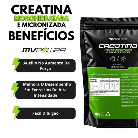 CREATINA MONOHIDRATADA 500g - MV POWER