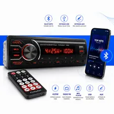 Rádio som para carro Automotivo Bluetooth 5.0 USB AUX MP3 FM Pen Drive 1 Din 12V 4x25W First Option