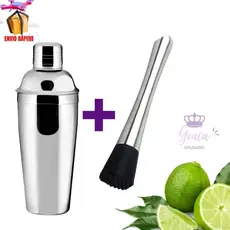 Kit Coqueteleira De Inox Com Socador Para Bebidas Drink Caipirinha Bar Restaurantes Resistente
