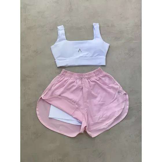 Conjunto de Short Duplo em poliamida e tectel soltinho e Top fitness RESERVA Camila
