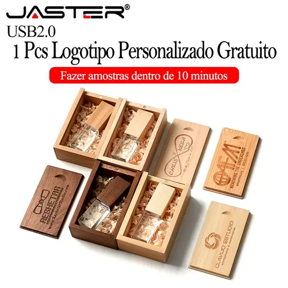 JASTER (1PCS Logotipo Gratuito) Crystal USB 2.0 Flash Drive 128GB Memória De Presente De Casamento Stick 64GB Unidade De