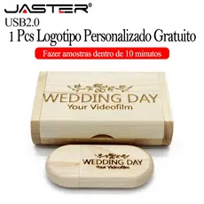 JASTER (Logotipo Personalizado Gratuito) USB 2.0 Flash Drive 64GB Art Wooden Com Pendrives Box 32GB Pen De Casamento 16G