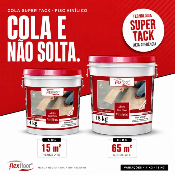Cola para Piso Vinílico Super Tack Flexfloor Adesivo Acrílico Alta Aderência 4kg e 18kg