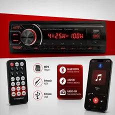 Rádio som Automotivo Bluetooth 5.0 USB AUX FM MP3  4x25W pen drive First Option 12V 1 Din