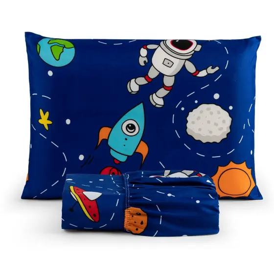 Jogo de Lençol Solteiro 2 Peças 200 Fios Infantil Cama Box Estampado Elástico Toque Macio