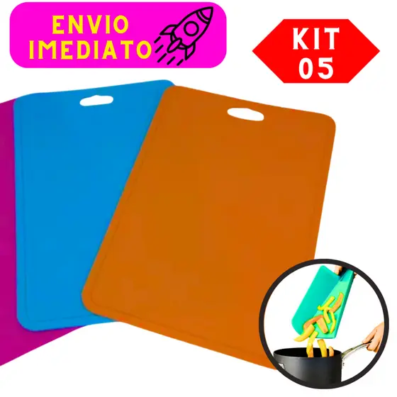 Kit 05 Tabuas de Corte Flexíveis Leve Prática ENVIO CORES SORTIDAS 37 Cm Multiuso Para Cortar Carnes